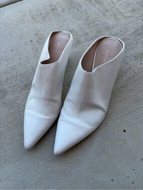 White Pointed Leather Mule Heels - Women's Fashion Slip-On